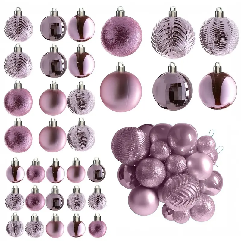 Neo Frosted Pink Glitter Ornament Set – 36-Piece Soft-Tone Bauble Collection For Modern & Whimsical Holiday Decor 1