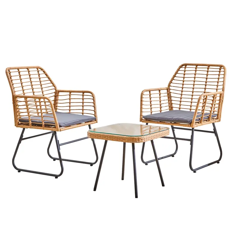 Neo Grey 3-Piece Bamboo-Style Outdoor Bistro Set 1