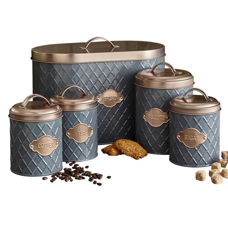 Neo Grey Embossed Kitchen Canister Set – 5-Piece Textured Canister Collection 1