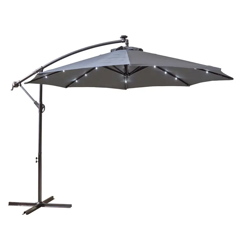Neo Grey Outdoor Parasol – 3M Freestanding Umbrella With Led Lights & Crank Lift 1