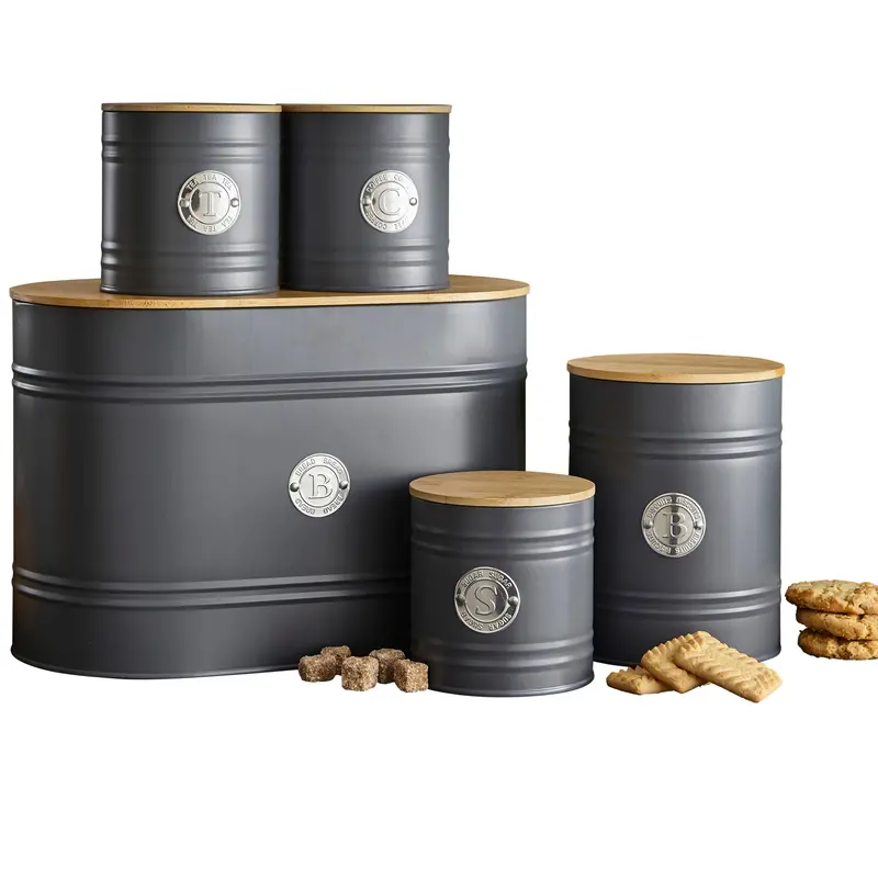 Neo Grey Scandi Kitchen Canister Set – 5-Piece Modern Minimalist Canisters 1