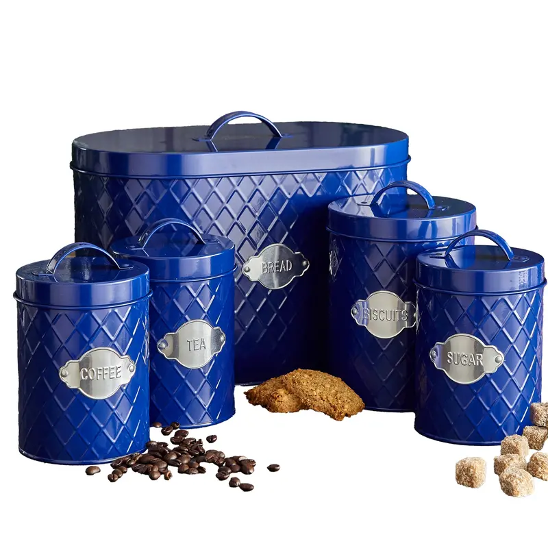 Neo Navy Embossed Kitchen Canister Set – 5-Piece Textured Storage Collection 1