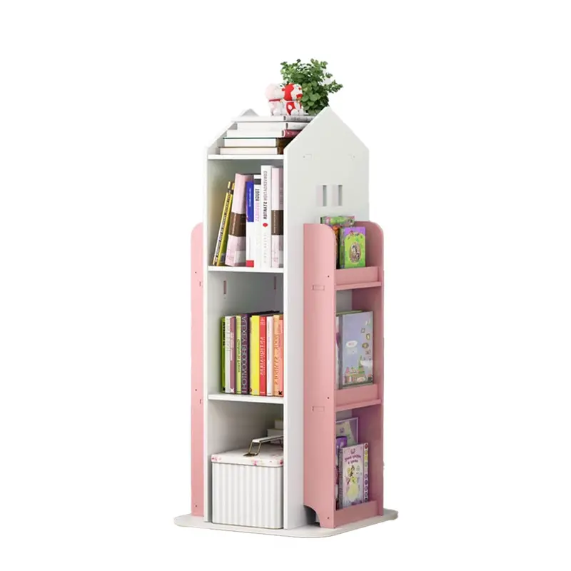 Neo Pink Rotating House-Style Freestanding Bookshelf For Children 1