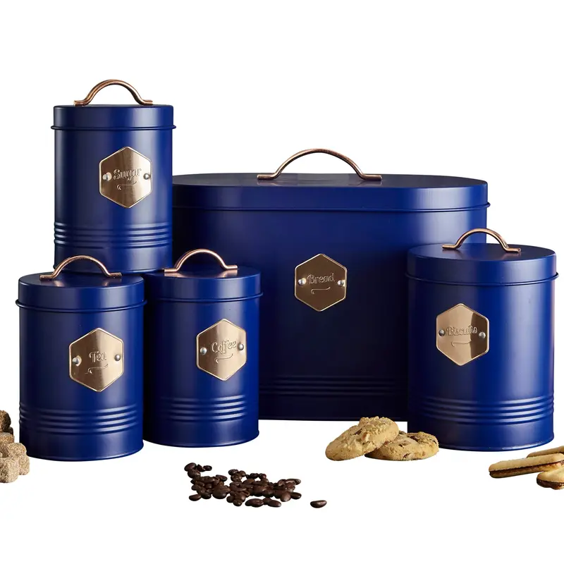 Neo Retro Navy Kitchen Canister Set – 5-Piece Matte & Copper Scandi Collection 1