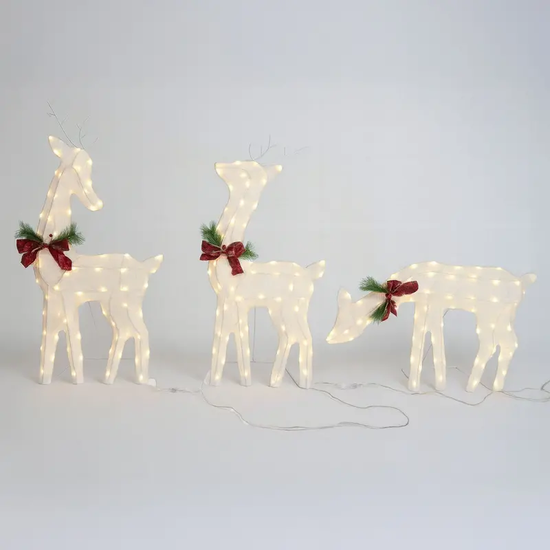 Neo Set Of 3 Weather-Resistant Led Reindeer Decorations – 210 Dual Lights, Timer Function & Festive Red Bows For Indoor/Outdoor Use 1