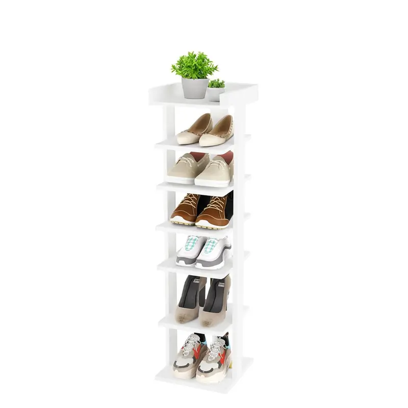 Neo Slim White 7-Tier Wooden Shoe Rack – Narrow Vertical Storage Cabinet For Bedroom, Wardrobe Or Entryway 1