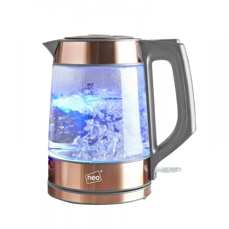 Nordic-Style Cordless Glass Kettle – Grey Body With Copper Accents And Led Illumination 1