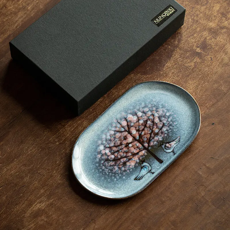Nunobiki Twin Sparrow Oval Serving Platter – Handcrafted Stoneware 1