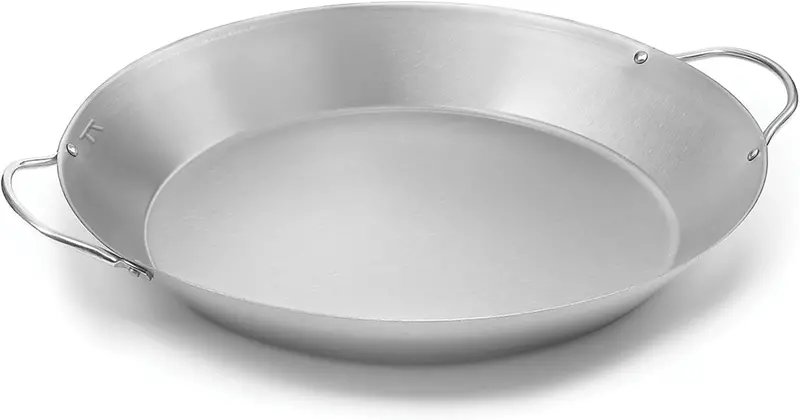 Outset 14-Inch Stainless Steel Paella Pan With Ergonomic Handles 1