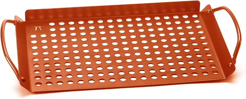 Outset 7" X 11" Copper-Coated Non-Stick Grill Grid With Integrated Handles 1