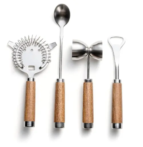Outset Acacia Wood Bar Tool Set – 4-Piece Premium Cocktail Essentials 1