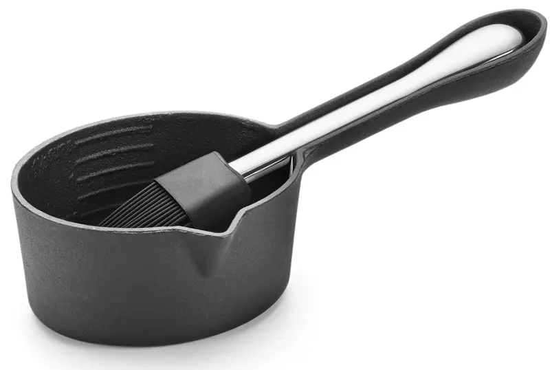 Outset Cast Iron Sauce Pot With Integrated Silicone Brush – Dual-Purpose Cooking Set 1