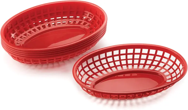 Outset Red Pub-Style Woven Food Baskets – Set Of Six 1