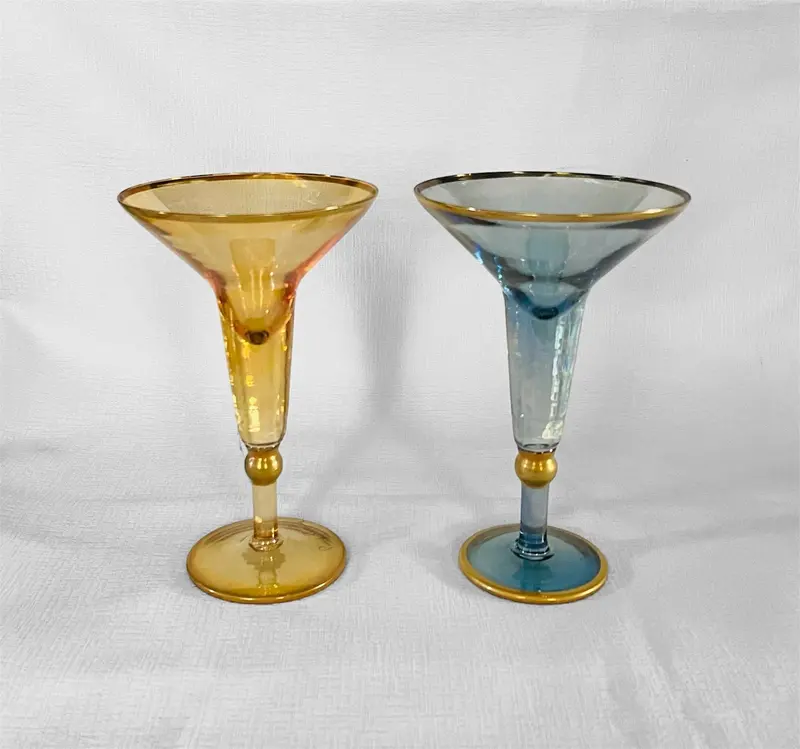 Pair Of Colorful Glass Candlesticks With Gold Accents By Pierre Cardin 1