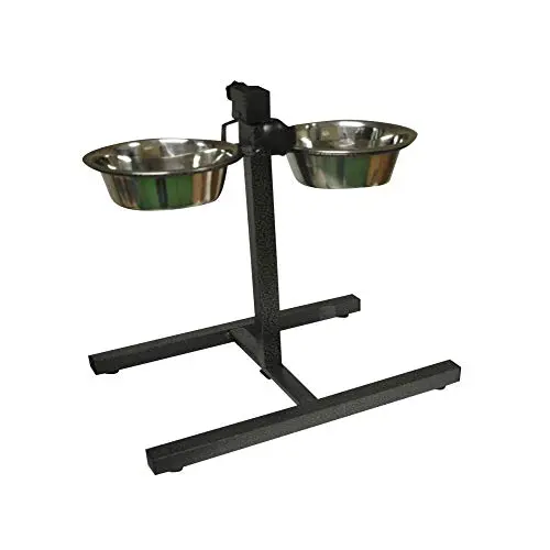 Paw Prints Stainless Steel Pet Bowl Set – Includes Adjustable Height Stand For Dogs & Cats 1