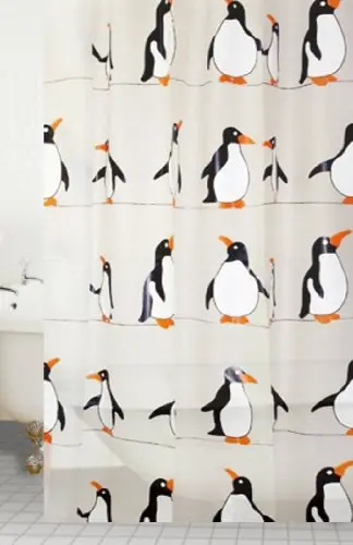 Penguin-Print Shower Curtain – 180 X 200 Cm, Polyester, Modern Bathroom Decor 1