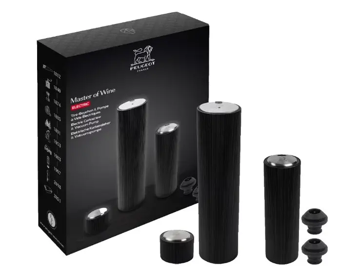 Peugeot Master Of Wine Electric Corkscrew And Vacuum Wine Pump Set 1