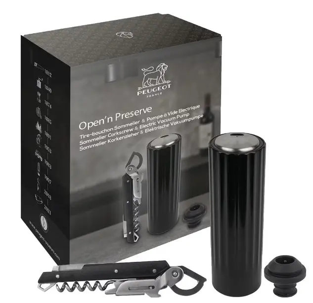 Peugeot Open’N Preserve Electric Vacuum Wine Pump And Corkscrew Set 1