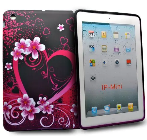 Phonedirectonline Silicone Case For Ipad Mini – Purple Heart & Flower Design 1