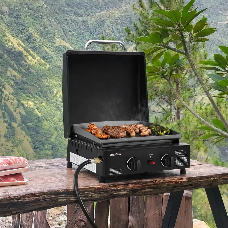Portable 2-Burner Gas Griddle With Hood – 17,000 Btu 1