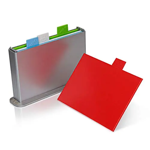 Premium 4-Piece Non-Slip Color-Coded Kitchen Cutting Board Set With Stand – Index-Labeled For Bread, Meat, Fish, Vegetables & Cooked Foods 1