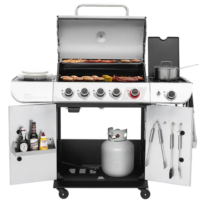 Premium 5-Burner Gas Grill With Dedicated Sear Burner And Auxiliary Side Burner 1