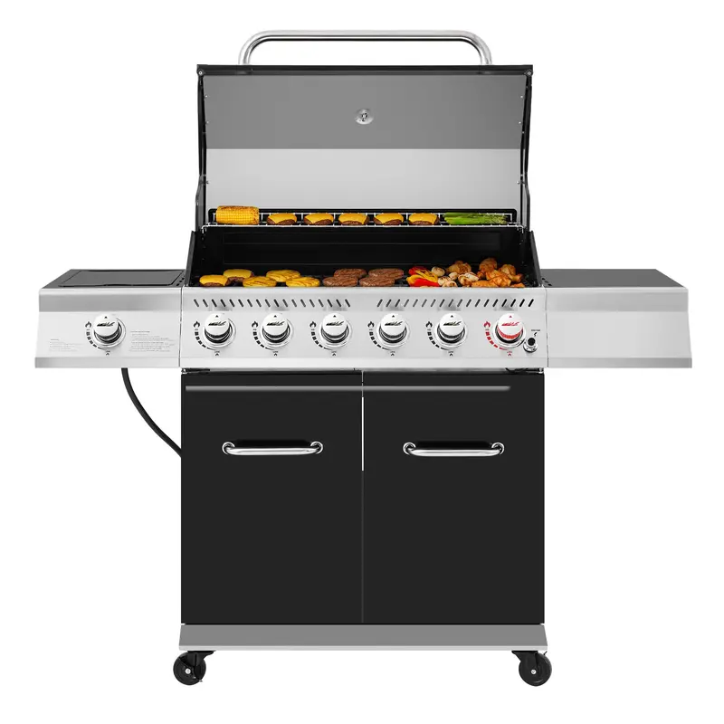 Premium 6-Burner Black Gas Grill Featuring Sear & Side Burners 1