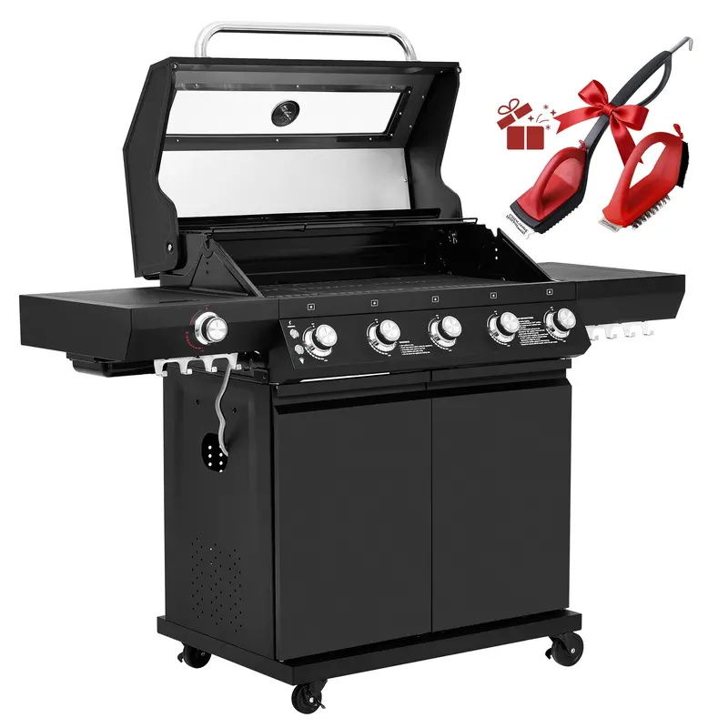 Professional-Grade 5-Burner Gas Grill Featuring Infrared Side Burner – 72,000 Btu 1