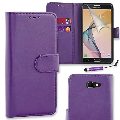 Purple Pu Leather Flip Wallet Case For Samsung Galaxy A3 (2017) – Includes Screen Protector, Cleaning Cloth & Stylus 1