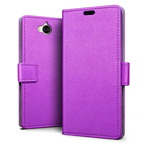 Purple Pu Leather Wallet Case With Stand & Card Slots For Huawei Y6 (2017) 1