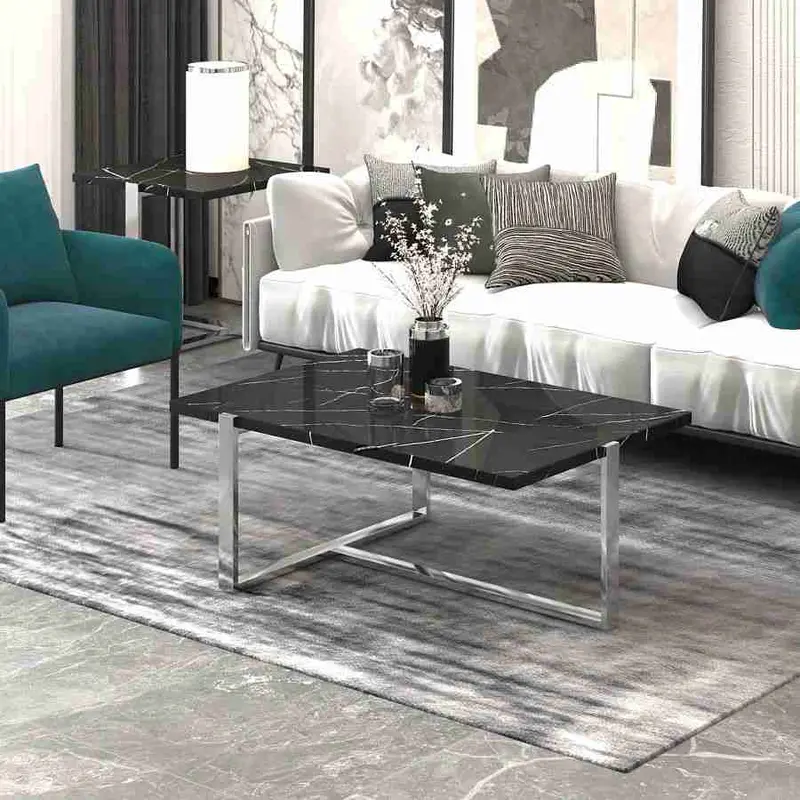 Rectangular Marble-Effect Center Table For Living Room 1