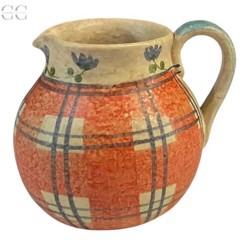 Red-And-Blue Tartan Milk Jug – Scottish-Style Ceramic By Italica Ars 1