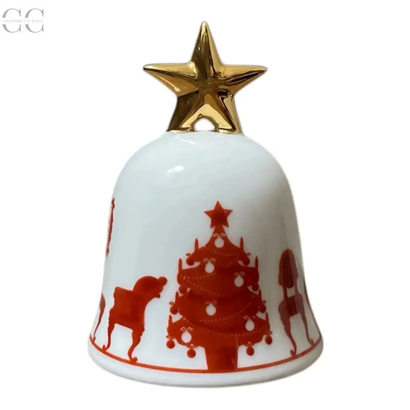 Red Christmas Tree Bell Ornament In Porcelain By Richard Ginori 1