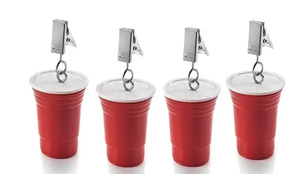 Red Cup-Shaped Tablecloth Weights – Rustic Outdoor Dining Accessory By Outset 1