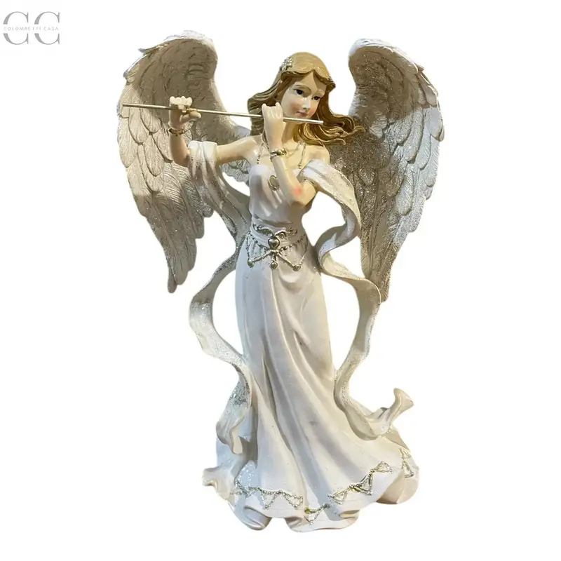 Resin Angel Figurine – Flute And White Robe Detail 1