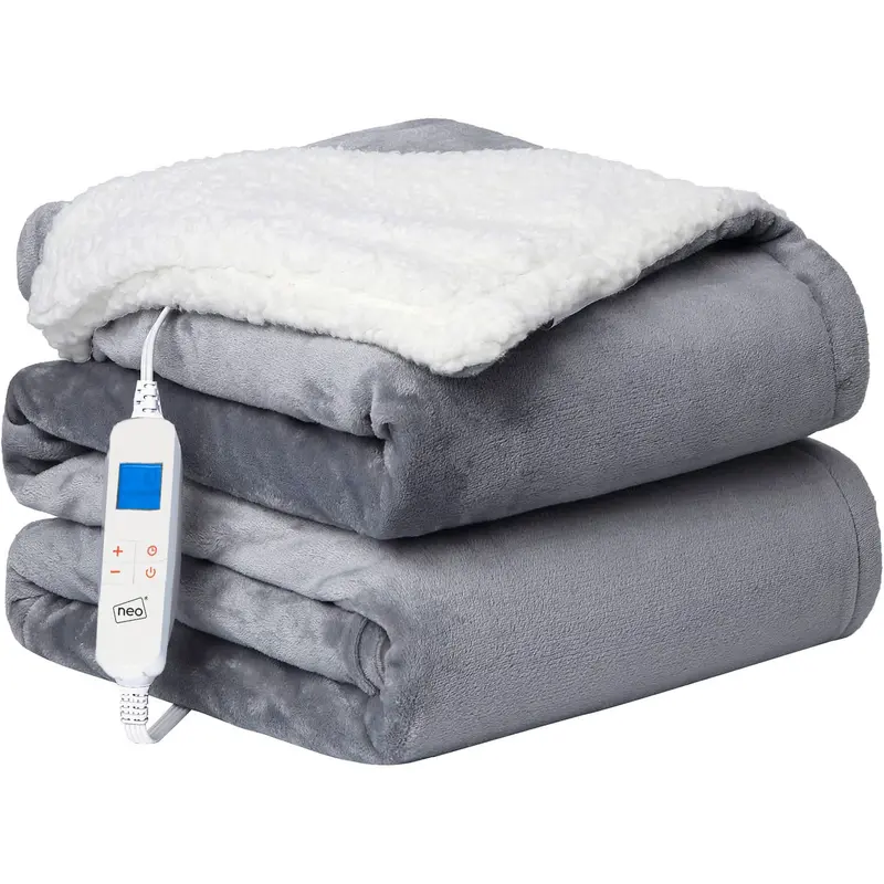 Reversible Electric Heated Throw Blanket – Neo Grey Plush Thermal Cover 1