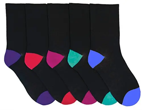 Rjm Women’S 5-Pack Cotton-Rich Socks – Black With Multicoloured Heel & Toe Accents (Uk Sizes 4–7) 1