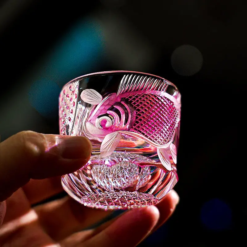 Rose Koi Edo Kiriko Decorative Glass – Hand-Engraved Wooden Box Edition 1