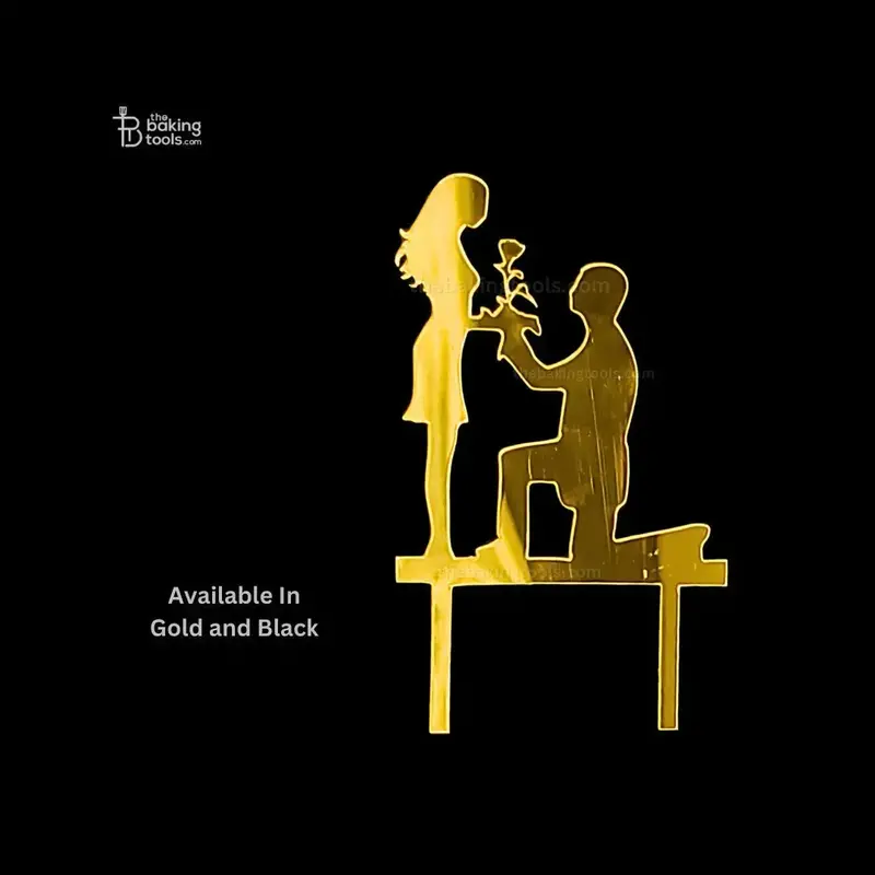Rose Proposal Couple Acrylic Cake Topper – Romantic Gold & Black Design (Cp-065) 1