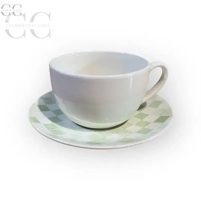 Rose & Tulipani Green Checkered Breakfast Mug Set With Matching Plate 1