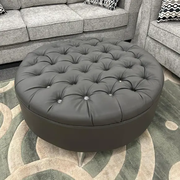 Round Tufted Leather Ottoman For Living Areas 1