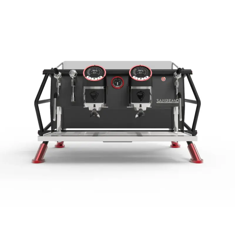 Sanremo Cafe Racer Naked 2-Group Espresso Machine – Red & Black Design 1