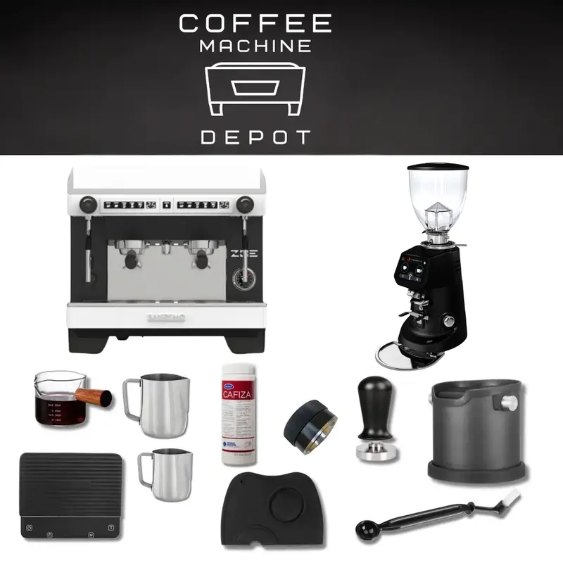 Sanremo Zoe Compact Dual-Group Espresso System – 208V With Fiorenzato F64 E Grinder (Black Finish) 1