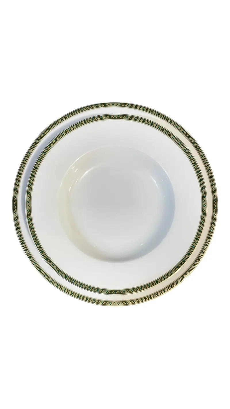 Set Of 18 Green-And-Gold Rimmed Tendenze Porcelain Plates 1