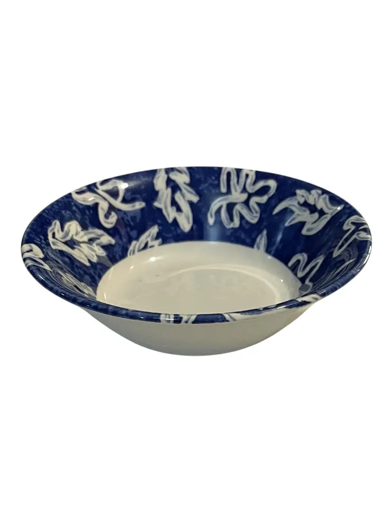Set Of 6 Blue-Bordered Ceramic Bowls With Botanical Motifs (English Made) 1