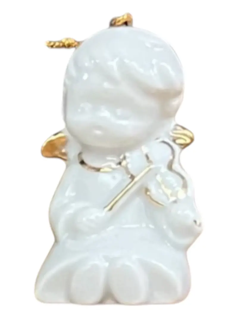 Set Of 6 Gold-Finished Ceramic Hanging Angels With Gilded Wire 1