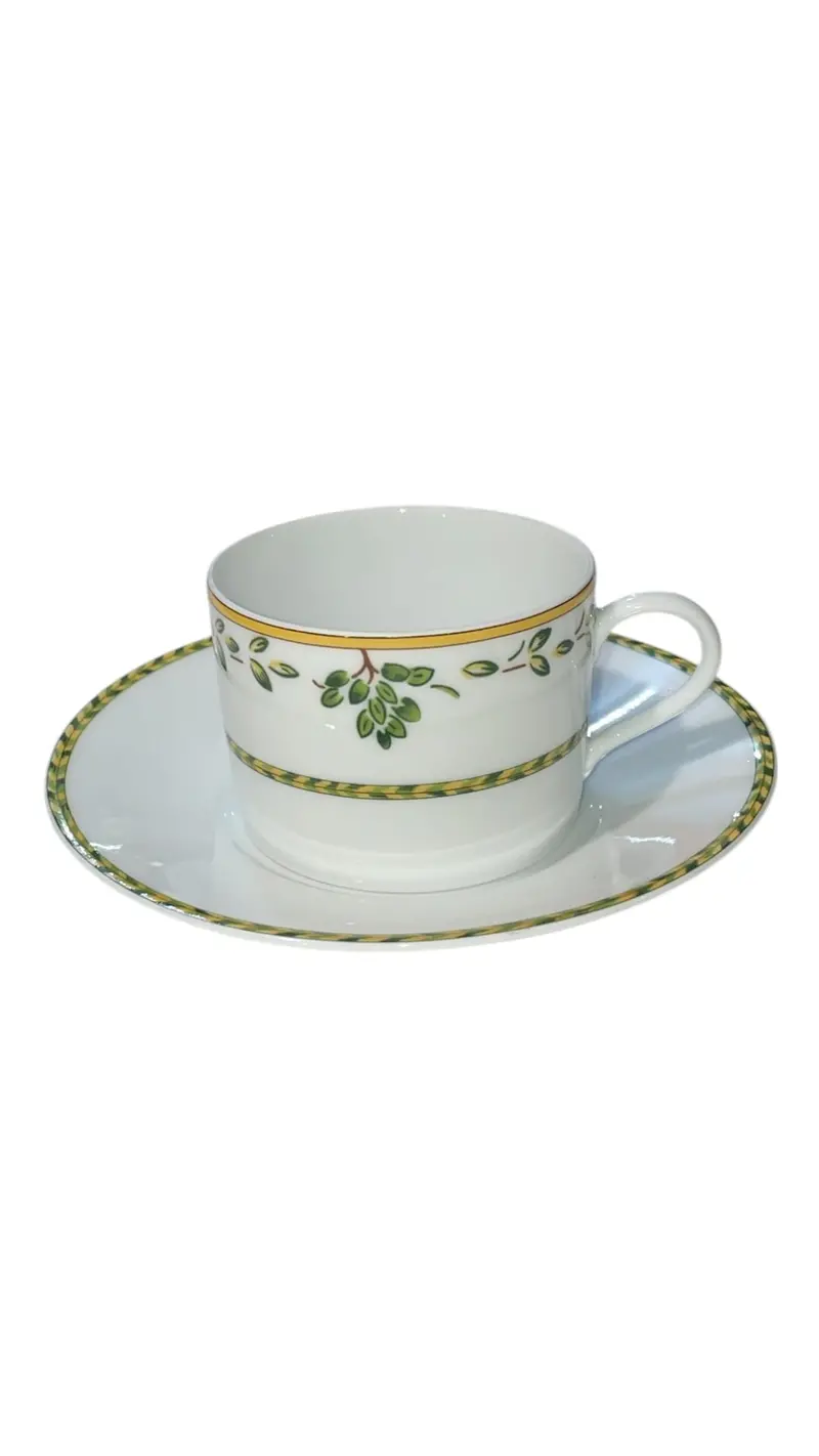 Set Of 6 Green-And-Yellow Limoges Porcelain Tea Cups 1