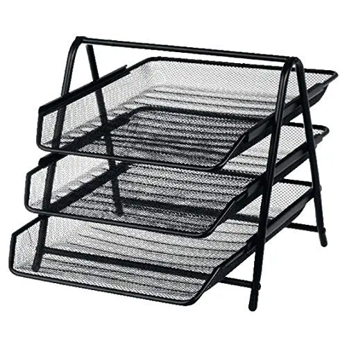 Shine A4 Wire Mesh Filing Tray – Black Desktop Document Organizer 1