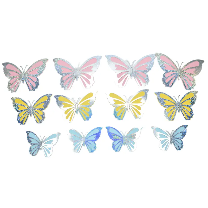 Silver Glitter Butterfly Cake Topper – Blue, Yellow & Pink Shimmer Design – Tpr157 1