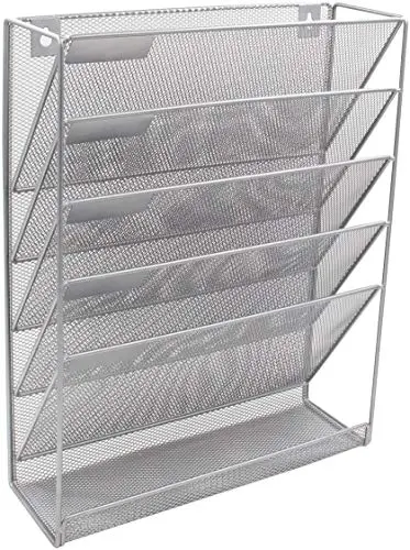 Silver Mesh Wall-Mounted Literature Holder – Magazine & Brochure Organizer For Home Or Office 1
